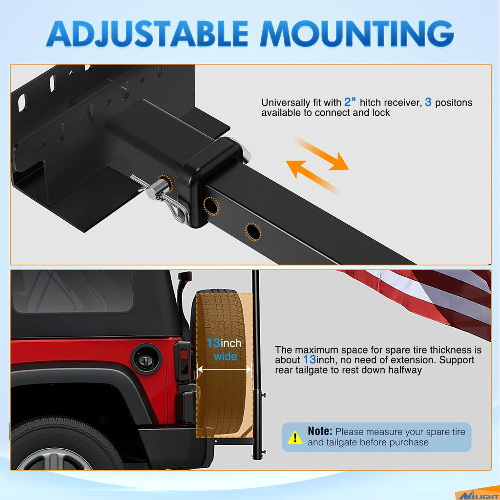 Trailer Hitch Nilight Hitch Mount Flagpole Holder, Flag Holder Compatible with Hitch Flagpoles Within 1” to 2.3” & Universally for 2” Hitch Receiver on RV SUV Pickup Truck Camper Trailer Jeep, 2 Years Warranty