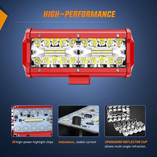 6.5" 120W Triple Row Red Case Spot/Flood LED Light Bars (Pair) | 16AWG Wire 3Pin Switch Nilight