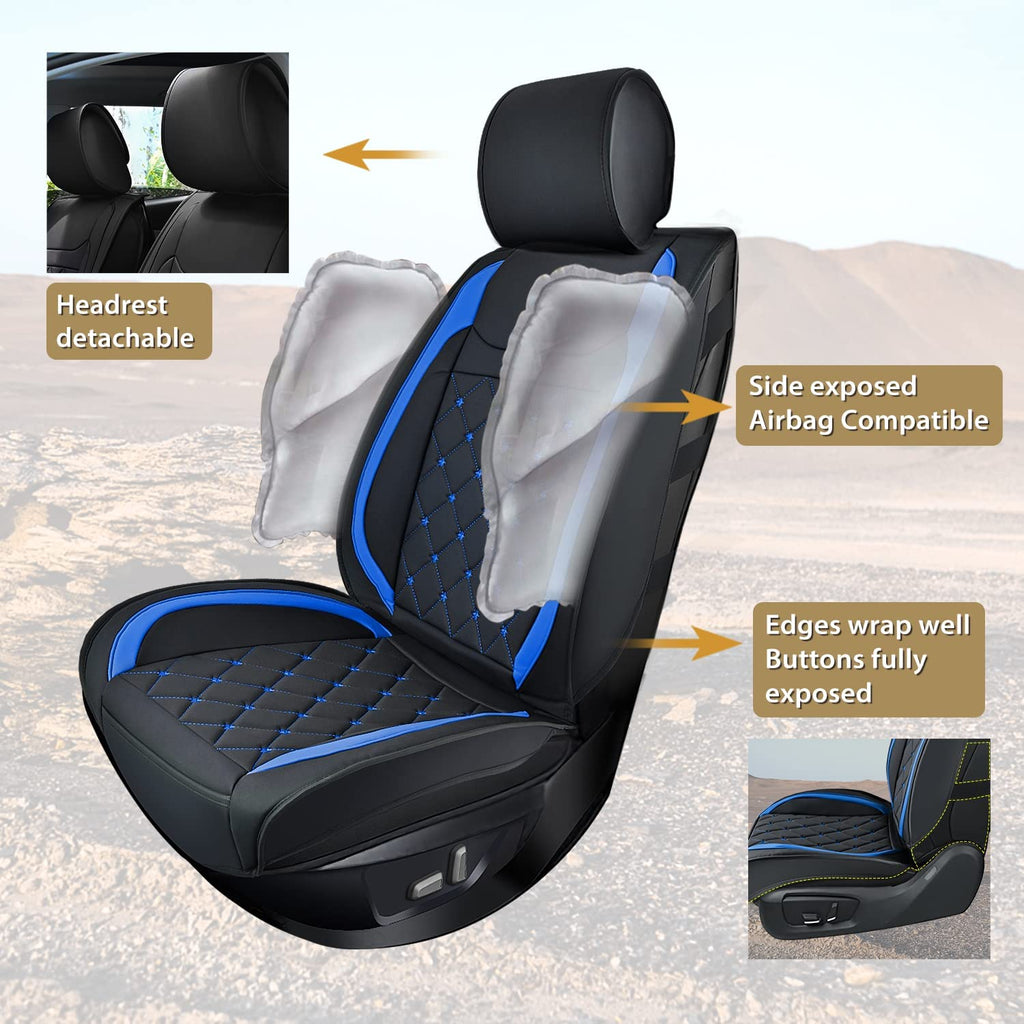 Vehicle Seat Belt Covers Nilight 5 Car Seat Covers Waterproof Faux Leather Cushions Anti-Slip Universal Fit for 5 Passenger Cars Kia Civic Corolla Hyundai Honda Camry CR-V RAV4 Fusion SUV Truck (Full Set, Black-Blue)