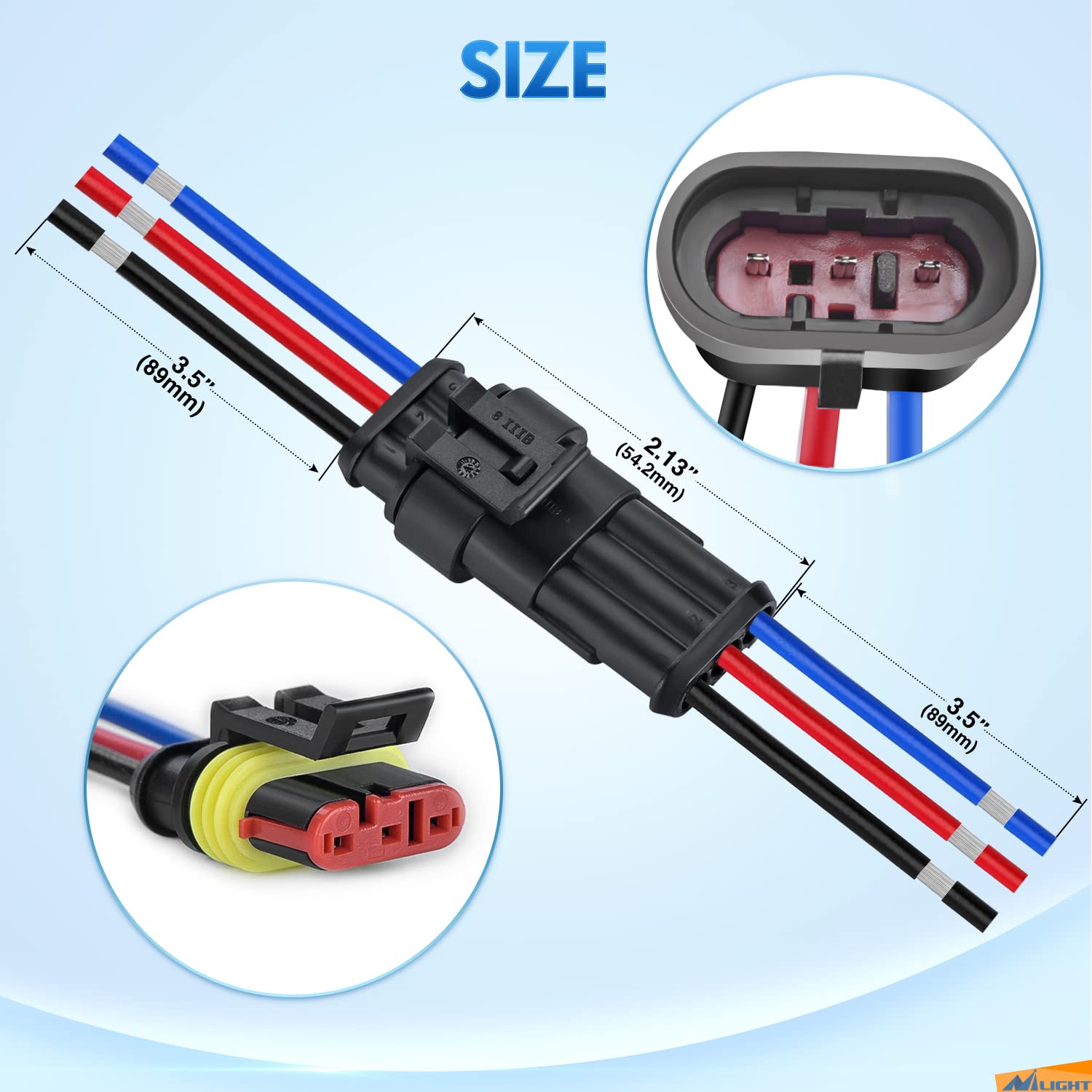 3Pin Electrical Wire Connectors Male and Female Plug Nilight