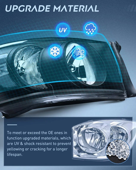 LED Headlight Nilight Headlight Assembly 2006 2007 2008 Ram Black Housing Clear Corner Clear Lens, Driver and Passenger Side, Headlamp Replacement, 2 Pack