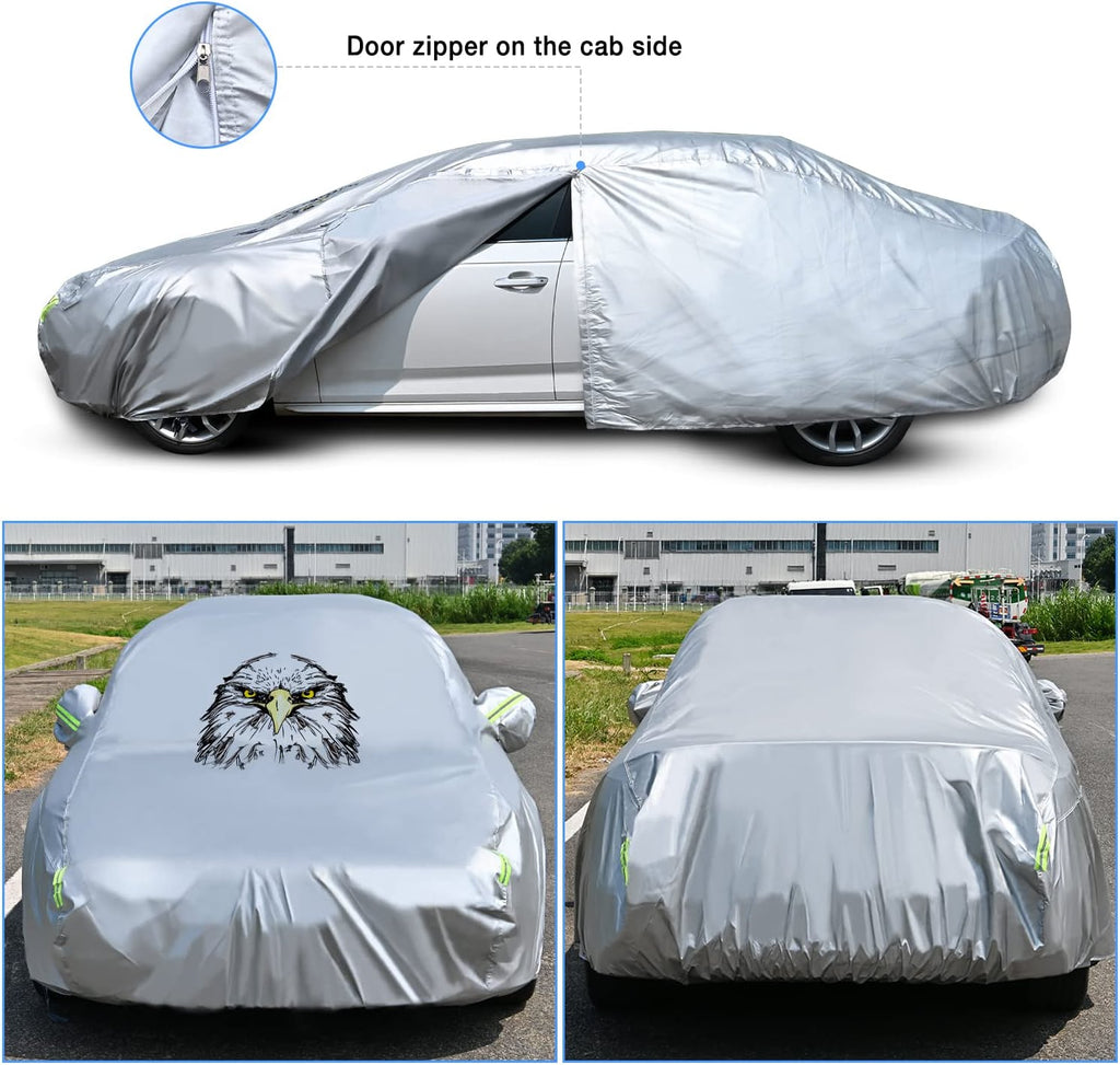 Car Cover Nilight Waterproof Car Cover All Weather Snowproof UV Protection Windproof Outdoor Full car Cover,Oxford Material Door Shape Zipper Design Universal Fit for Sedan Length 200 to 215 inch
