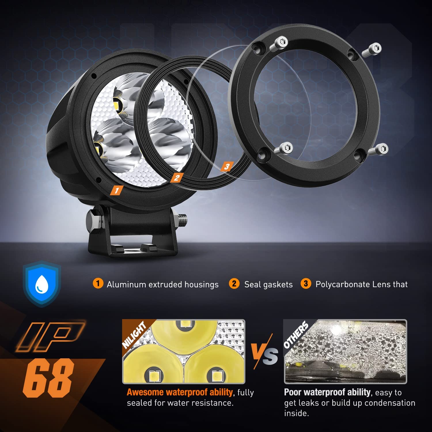 3" 15W 1550LM Spot Round Built-in EMC LED Work Lights (Pair) | 16AWG DT Wire Nilight