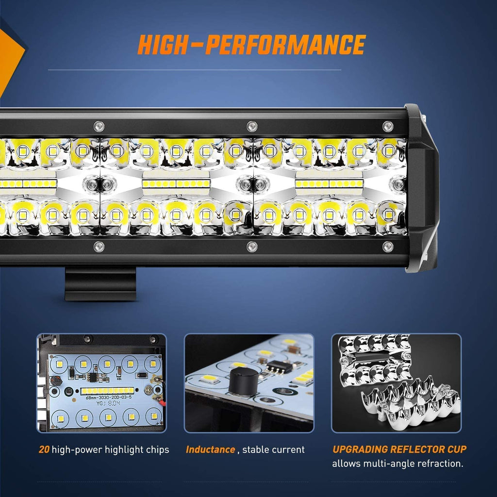 Light Bar Wiring Kit Nilight 20Inch 420W LED Light Bar Triple Row Flood Spot Combo 42000LM Driving Boat Led Off Road Lights with Horizontal Bar Clamp Mounting Kit 16AWG Wiring Harness Kit, 2 Years Warranty