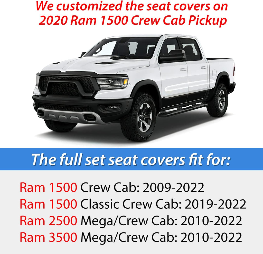 Vehicle Seat Belt Covers Nilight Car Seat Covers Custom Fit 2009-2022 Ram 1500 and 2010-2022 Ram 2500 3500 Crew Cab Mega Cab Waterproof Leather Cushion for Pickup Truck (Full Set, 2 Front Seats and 3 Rear Seats )