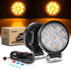 LED Work Light Nilight Led Light Bar 2PCS 4.5" 27W Amber LED Light Pods Round Spot Light Pod Off Road Fog Driving Roof Bar Bumper for SUV Truck with 16AWG Wiring Harness Kit-2 Leads, 2 Years Warranty