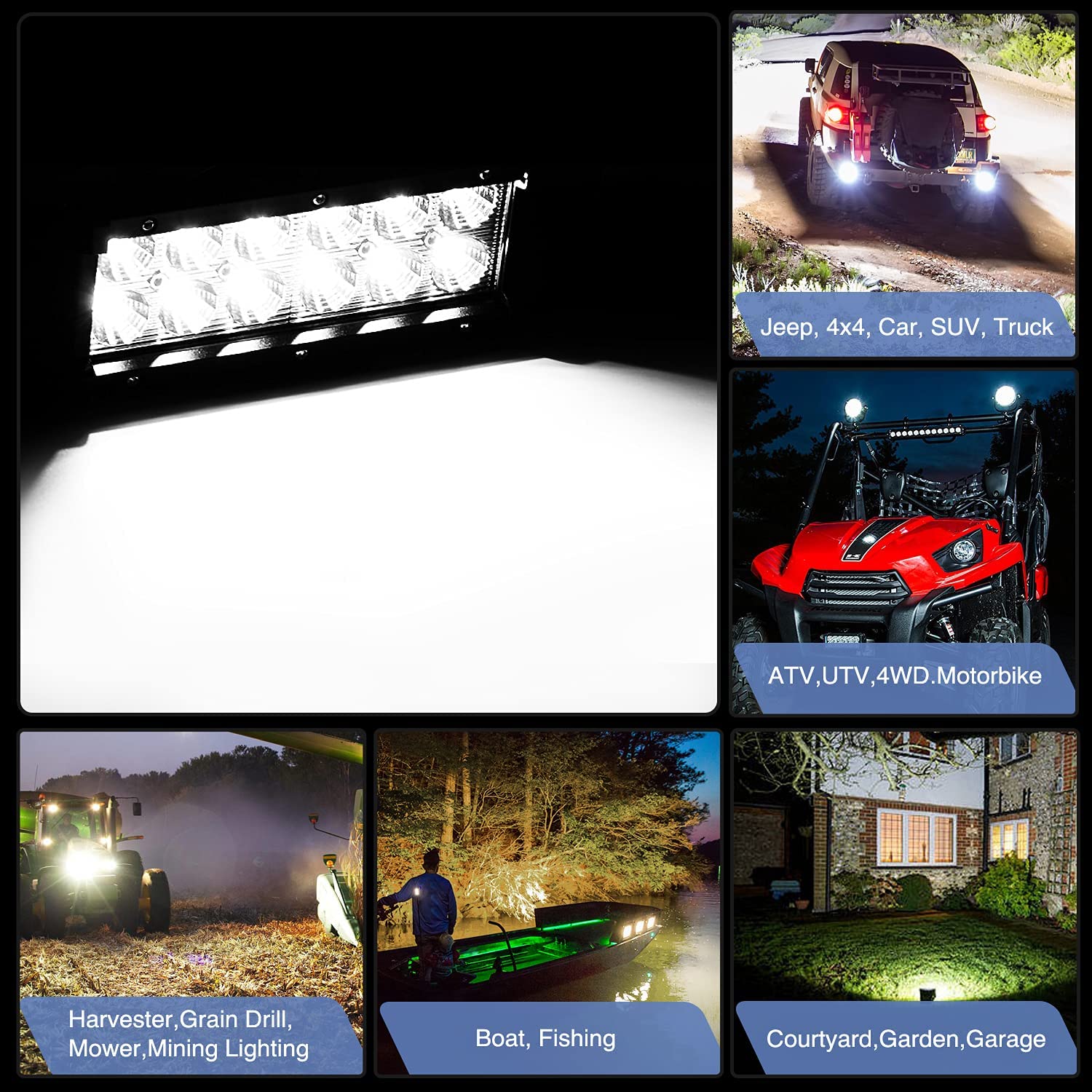 6.5" 36W Double Row Spot Led Light Bars (Pair) | 16AWG Wire 3Pin Switch Nilight