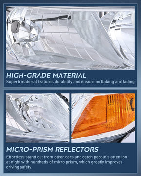 2012-2015 Honda Civic Sedan 4-Door 2012-2013 Civic Coupe 2-Door Headlight Assembly Chrome Case Amber Reflector Nilight