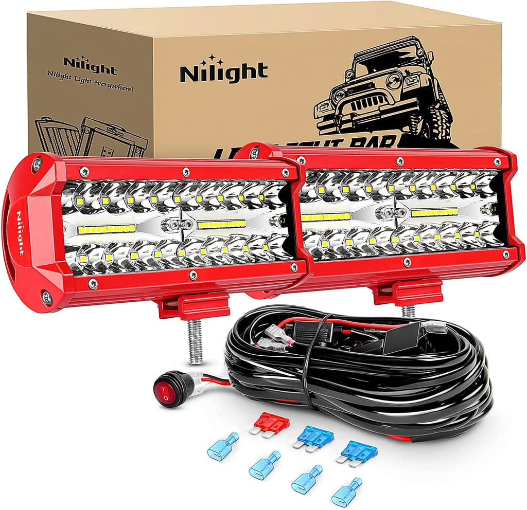 LED Light Bar Nilight LED Light Bar 2PCS 6.5Inch Triple Row Spot Flood Combo Lights w/Wiring Kit for Fog Light Driving Light Work Light on Off-Road Truck SUV ATV UTV, 2 Years Warranty