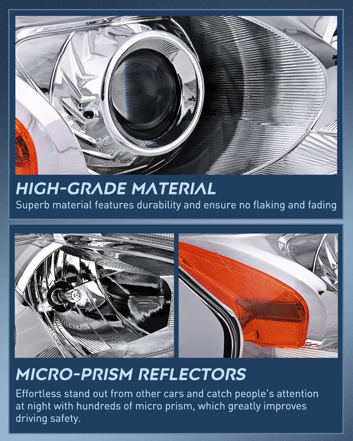 2013-2015 Nissan Altima 4 Door Sedan Headlight Assembly Chrome Case Amber Reflector Nilight
