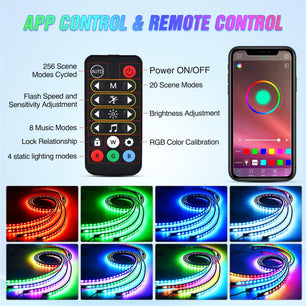 256Leds RGBIC Underglow Neon APP Remote Control Led Strip Light 4PCS Nilight