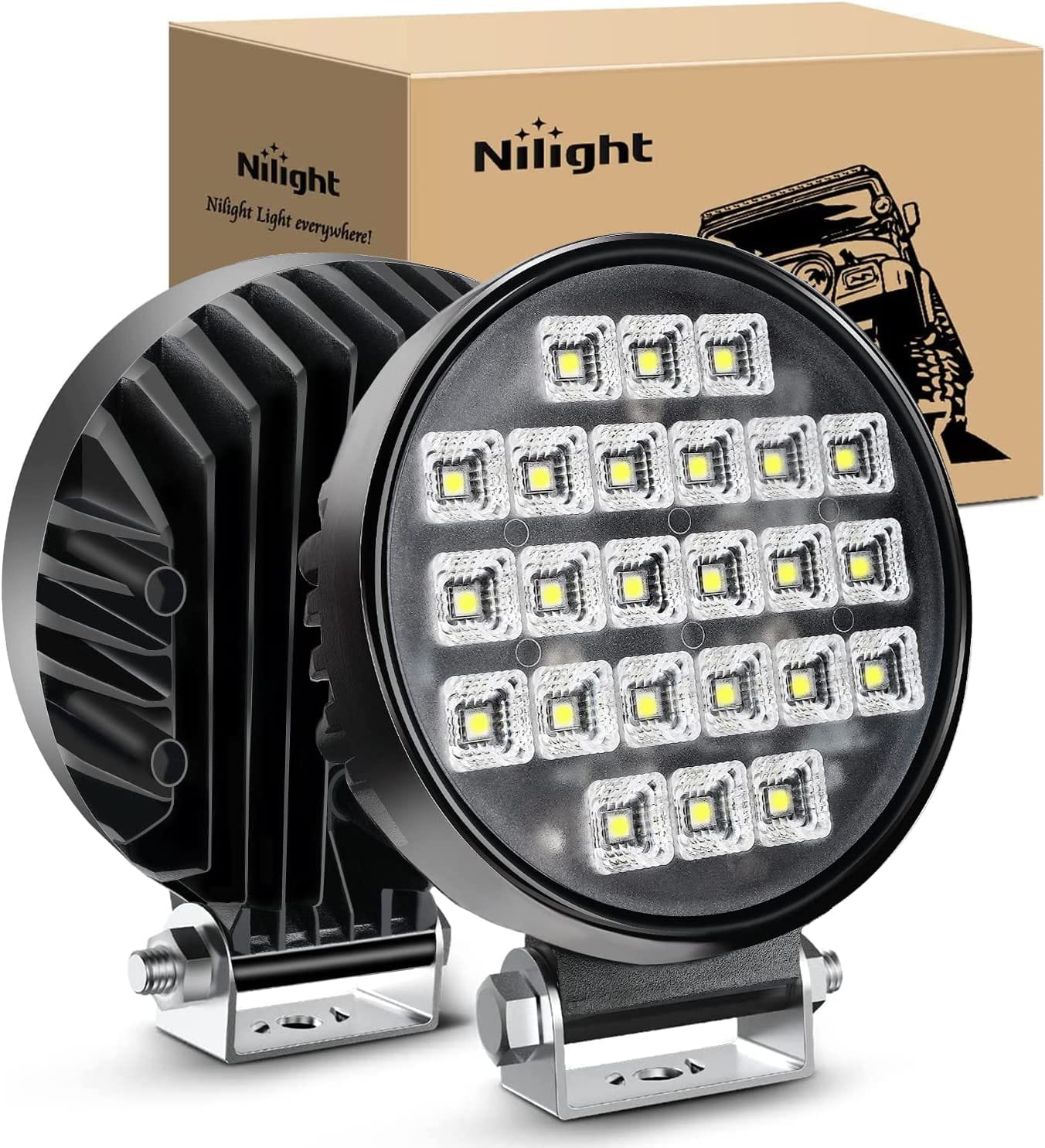 4.3" 72W 5760LM Round Flood Toggle Switch LED Work Lights (Pair) Nilight