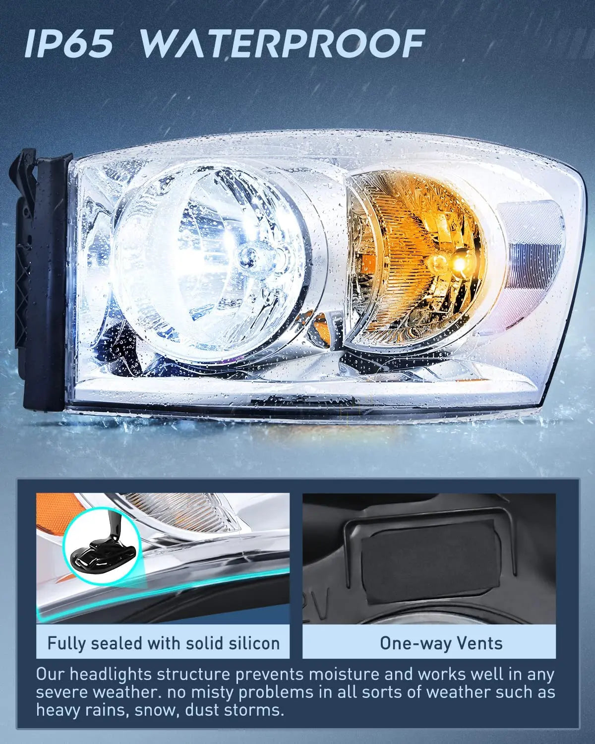 Motor Vehicle Lighting Nilight Ram Headlight Assembly 2007 2008 2009 Chrome Housing Clear Corner Clear Lens, Headlamp Replacement Driver and Passenger Side 2 Pack