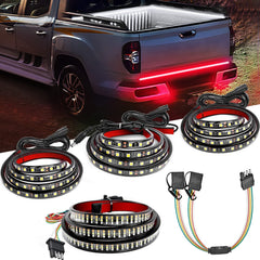 60 Inch 504Leds Red White Amber Triple Row LED Tailgate Light Strip 4Way Y-Splitter 3PCS