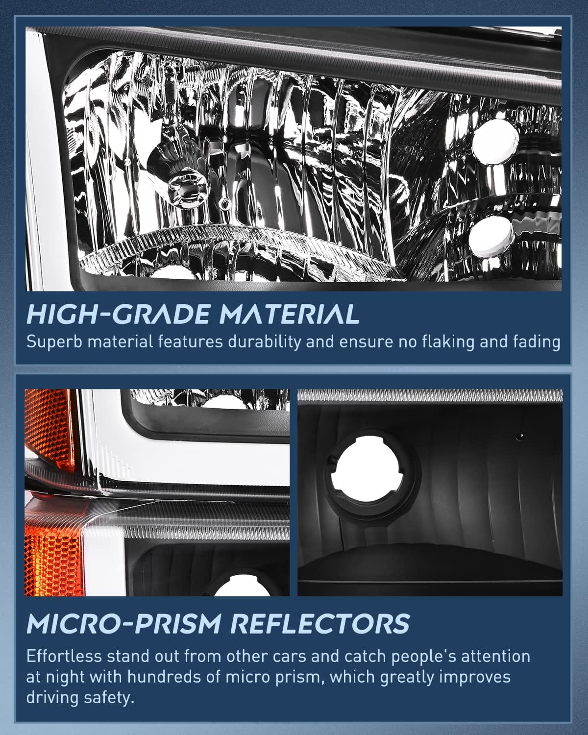 2003-2007 Chevy Silverado Avalanche 1500 2500 3500 Headlight Assembly Black Case Amber Reflector DRL Nilight