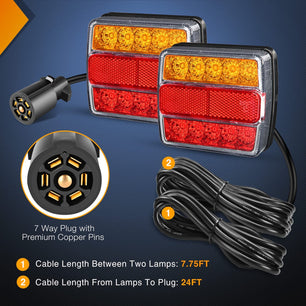 Magnetic LED Trailer Towing Light Kit w/ 7 Pin Plug Tail Stop Amber Nilight