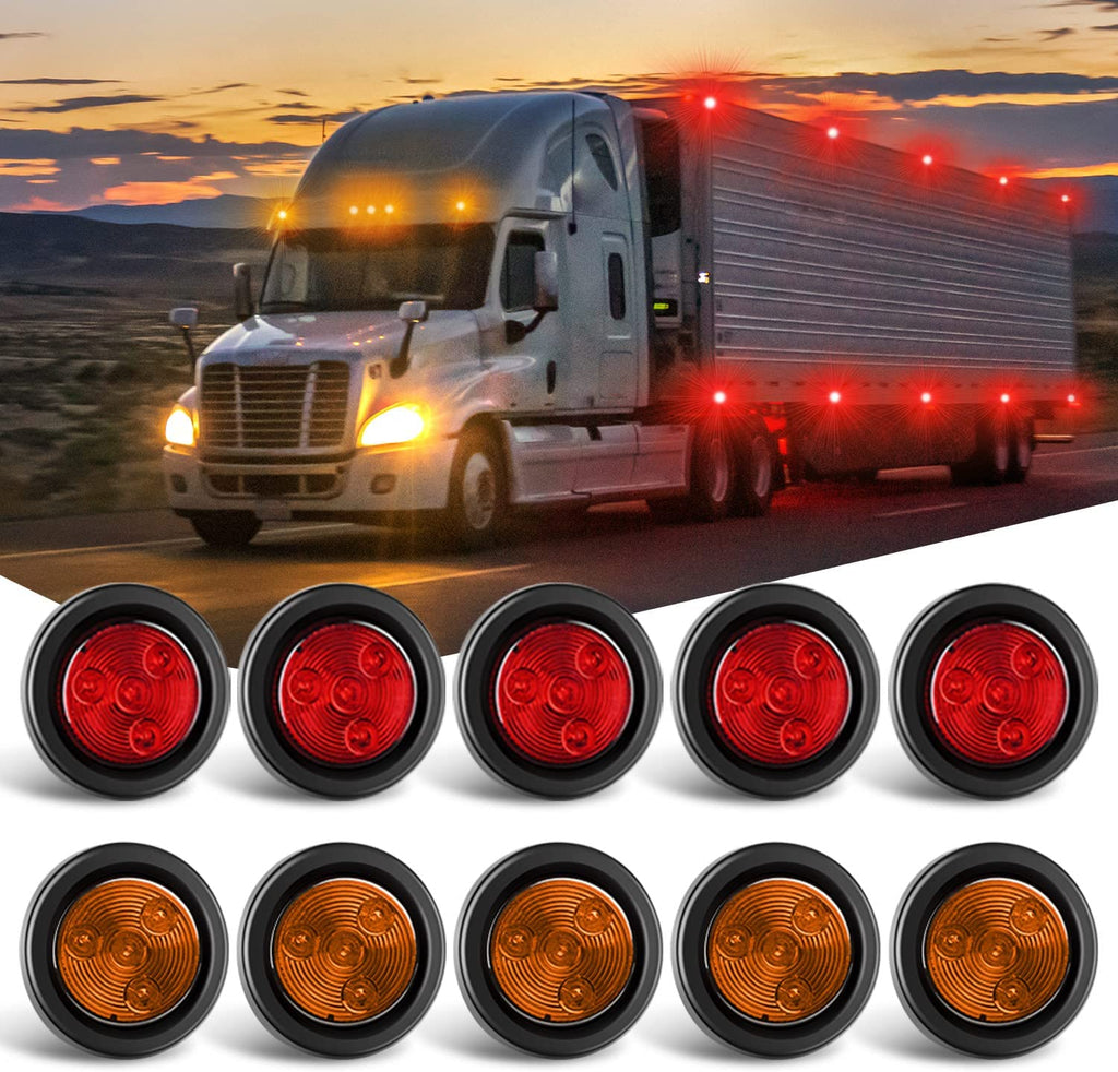 Motor Vehicle Lighting Nilight 10 PCS Round Trailer LED Marker Clearance Light Amber Red 4 LED Flush Mount with Plug Grommet Pigtail Hardwired for Trailer Truck RV , 2 Years Warranty