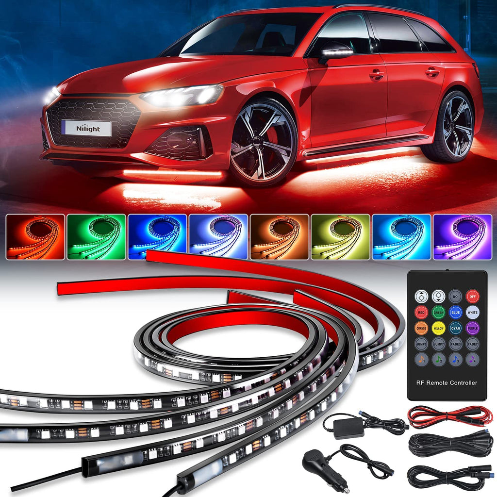 Motor Vehicle Lighting Nilight 4pc Car Underglow Lights with Wireless Remote Control RGB LED Underbody Light Strips for Passenger Car Van SUV Truck Music Mode,2 Years Warranty