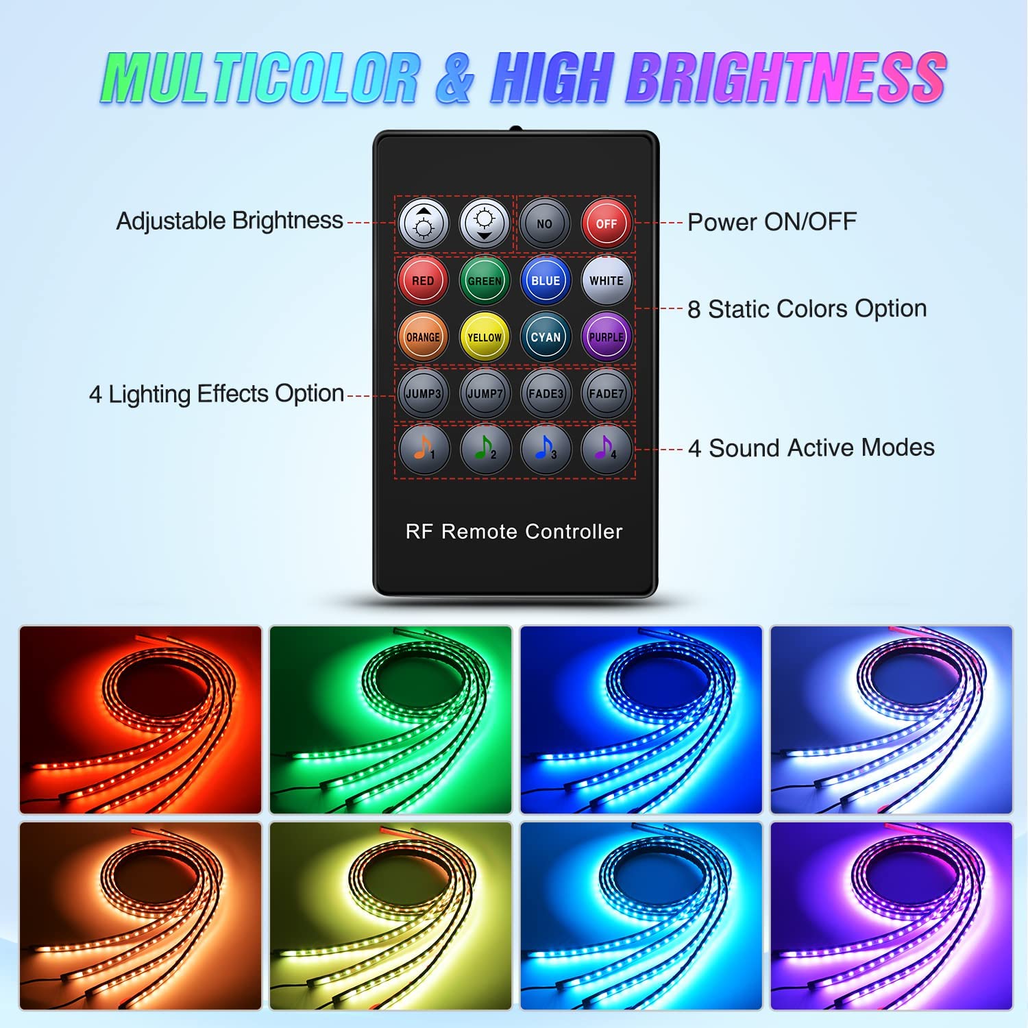 252Leds RGB Underglow Neon Wireless Remote Control Led Strip Light 4PCS Nilight