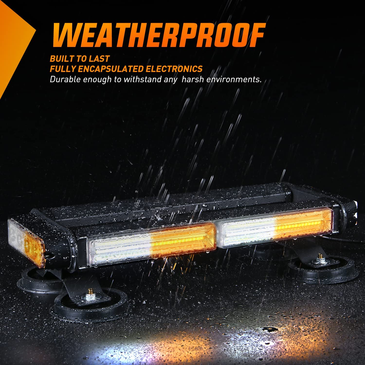 14.5" Amber White COB LED Strobe Rooftop Flashing Magnetic Light Bar Nilight