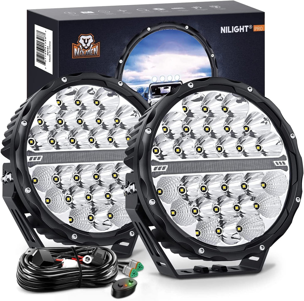 LED Work Light Nilight 9Inch Round Offroad LED Driving Light with DRL 2PCS 140W 15560LM IP68 Spot Flood Combo with 12AWG DT Wiring Harness 4x4 Jeep Truck ATV UTV SUV