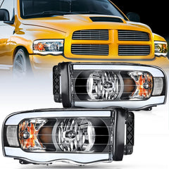 2002-2005 Dodge Ram 1500/2003-2005 Dodge Ram 2500 3500 Headlight Assembly Black Case Clear Reflector