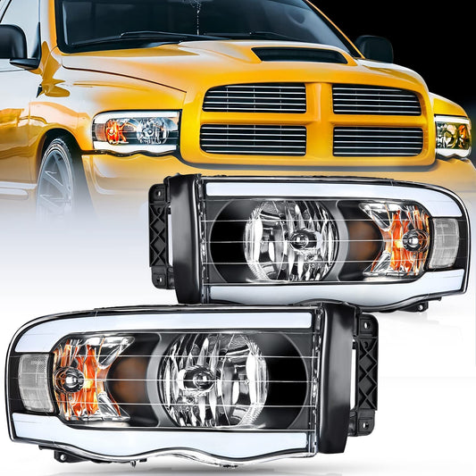 2002-2005 Dodge Ram 1500/2003-2005 Dodge Ram 2500 3500 Headlight Assembly Black Case Clear Reflector Nilight