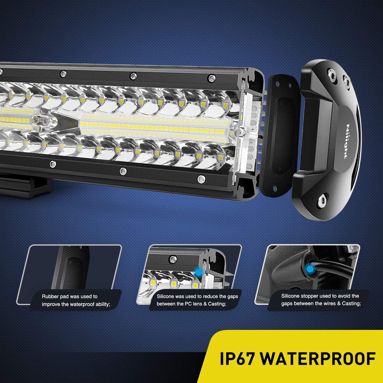 12" 300W 30000LM Triple Row Flood/Spot LED Light Bar Kit | 12FT Wire Nilight