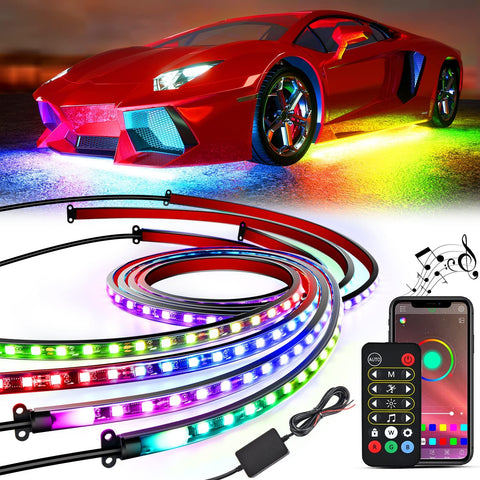 N1 RGB Car Interior Lights 4pcs 48 LEDs Car LED Strip Atmosphere Light with  Music Sensor APP Controller 12V/24V