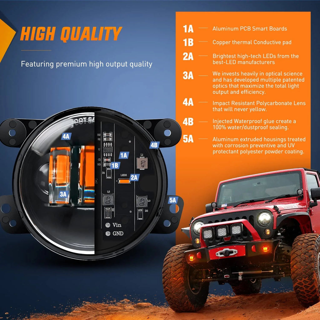 Fog Light Assembly Nilight 4 Inch LED Fog Light Assembly Compatible with 2007-2018 Jeep Wrangler JK Unlimited JK with conversion cables for direct fitment Amber Led Chip , 2 Years Warranty