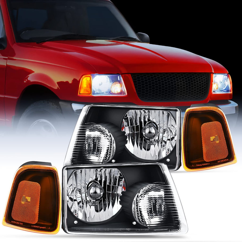 LED Headlight Nilight Headlight Assembly for 2001 2002 2003 2004 2005 2006 2007 2008 2009 2010 2011 Ford Ranger Replacement Headlamp Black Housing Amber Reflector, 2 Years Warranty