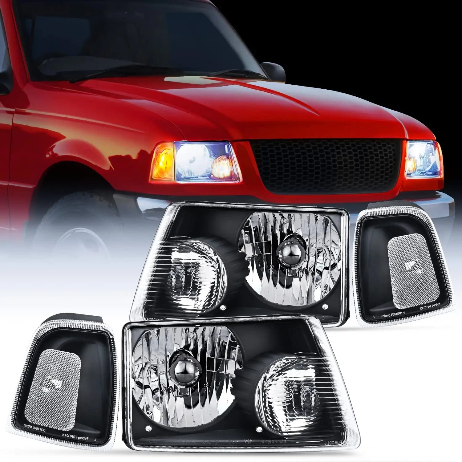 01-11 Ford Ranger Chrome Housing Amber Corner Headlight Replacement He