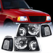 2001 2002 2003 2004 2005 2006 2007 2008 2009 2010 2011 Ford Ranger Headlight Assembly Black Case Clear Reflector