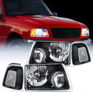2001 2002 2003 2004 2005 2006 2007 2008 2009 2010 2011 Ford Ranger Headlight Assembly Black Case Clear Reflector