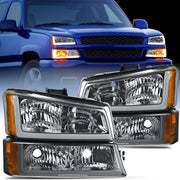 2003 2004 2005 2006 2007 Chevy Silverado Avalanche 1500 2500 3500 Headlight Assembly Smoke Chrome Case Amber Reflector DRL