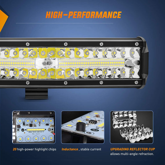 12" 300W 30000LM Triple Row Spot/Flood LED Light Bar (Pair) | 16AWG Wire 3Pin Switch Nilight