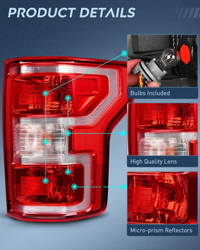 2018-2020 Ford F150 Taillight Assembly Rear Lamp Replacement OE Style Red Housing with Bulbs and Harness Passenger Side Nilight