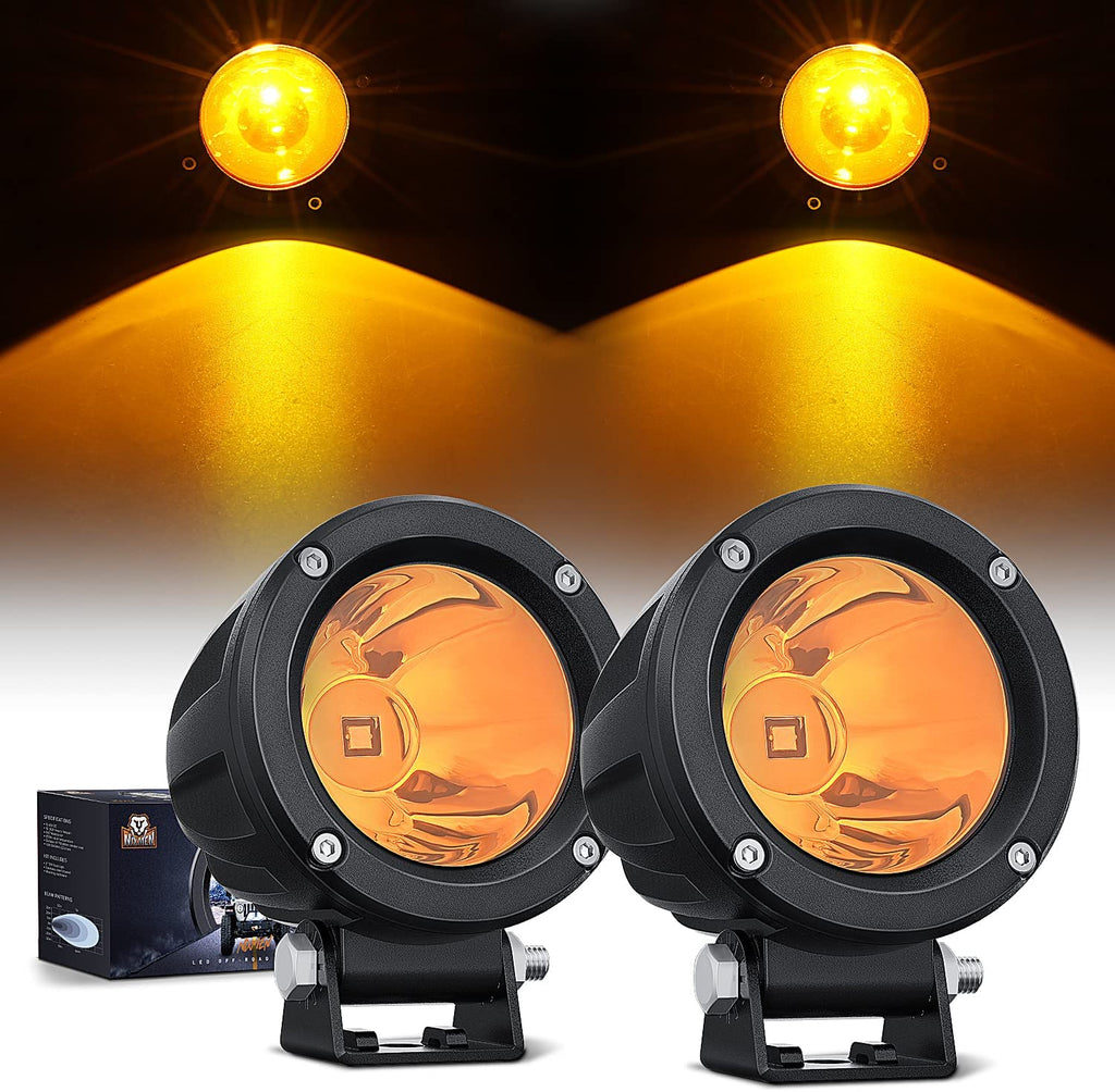 Motor Vehicle Lighting Nilight Motorcycle Led Pods Amber Fog Lights 2PCS 3Inch Yellow round led offroad Built-in EMC Driving Lights Auxiliary Light for Motorbike SUV ATV Truck Boat Tractor Forklift, 5 Years Warranty
