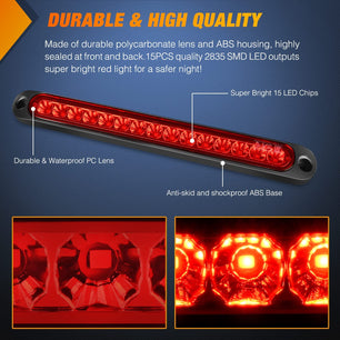 10” 15 LEDs Red Trailer Light Bar (Pair) Nilight