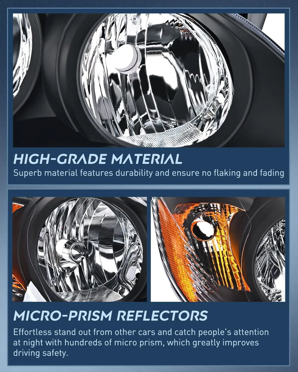 Motor Vehicle Lighting Nilight Headlight Assembly for 2003 2004 2005 2006 2007 2008 Toyota Corolla Headlamps Replacement Black Housing Amber Reflector Driver and Passenger Side, 2 Years Warranty