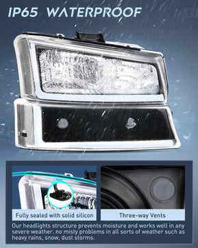 2003-2007 Chevy Silverado Avalanche 1500 2500 3500 Headlight Assembly Black Case Clear Reflector DRL Nilight