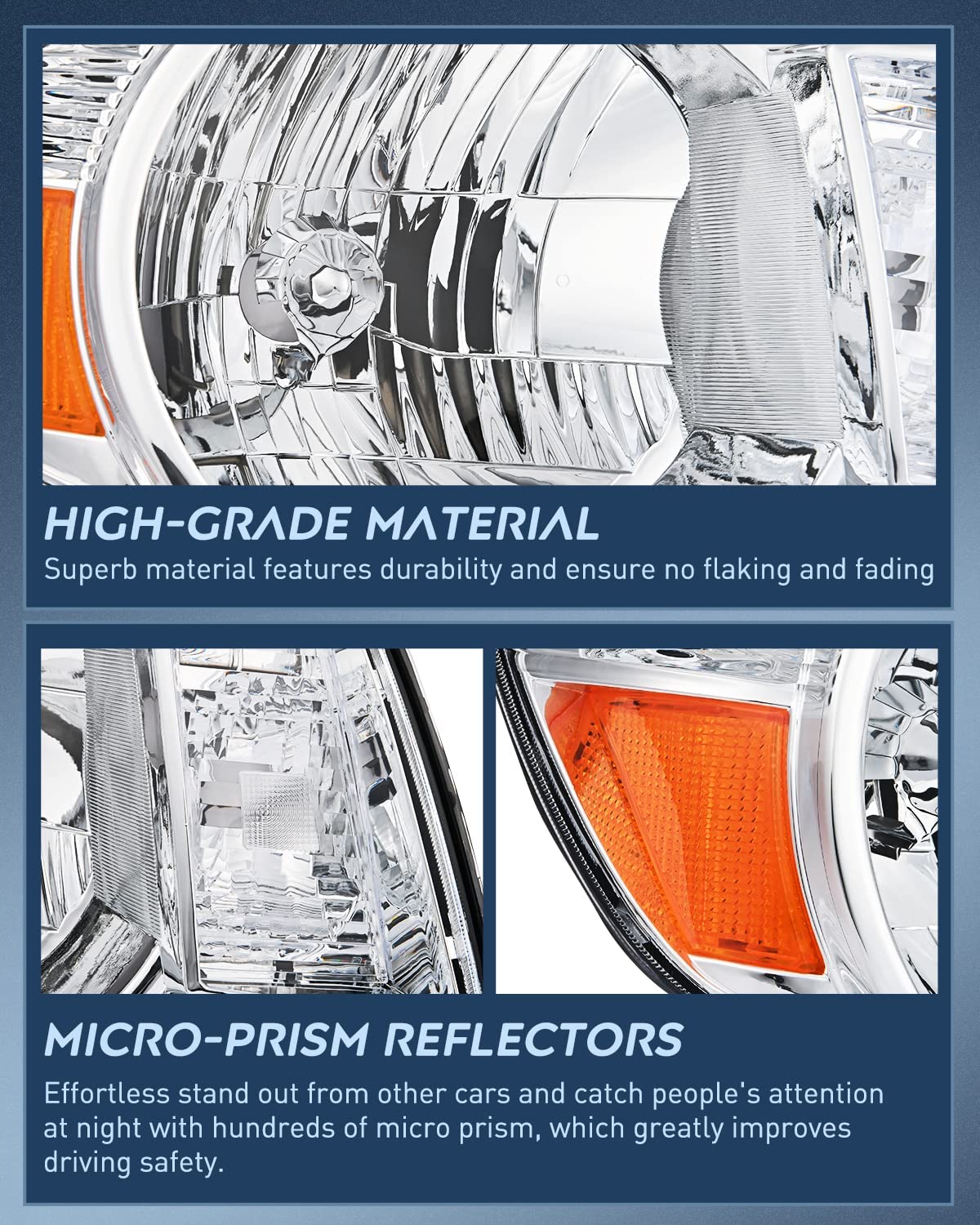 2005-2011 Toyota Tacoma Headlight Assembly Chrome Case Amber Reflector Nilight