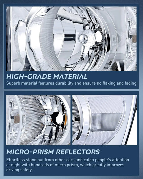 Motor Vehicle Lighting Nilight Ram Headlight Assembly 2007 2008 2009 Chrome Housing Clear Corner Clear Lens, Headlamp Replacement Driver and Passenger Side 2 Pack