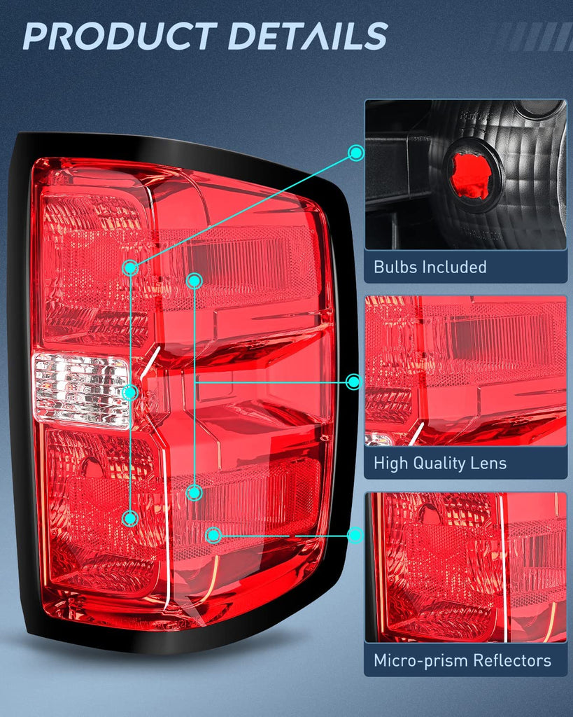 Trailer Light Nilight Taillight Assembly for 2014 2015 2016 2017 2018 2019 Chevy Silverado 1500 2500 HD 3500 HD 2015-2019 GMC Sierra 3500HD 2019 Silverado 1500LD OE Style Rear Lamp Replacement, 2 Year Warranty