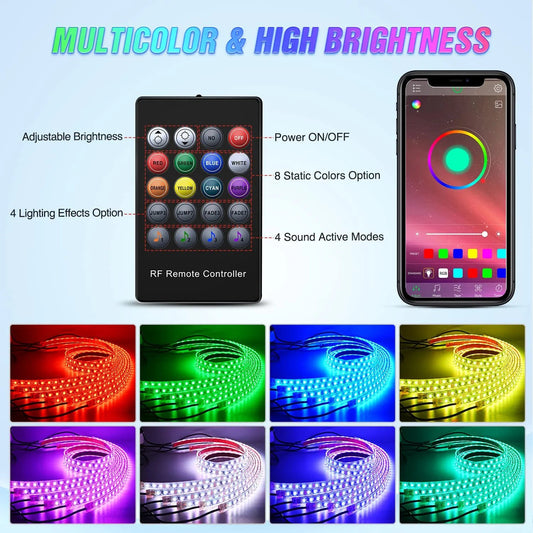 300Leds RGB Underglow Neon APP Remote Control Led Strip Light 6PCS Nilight