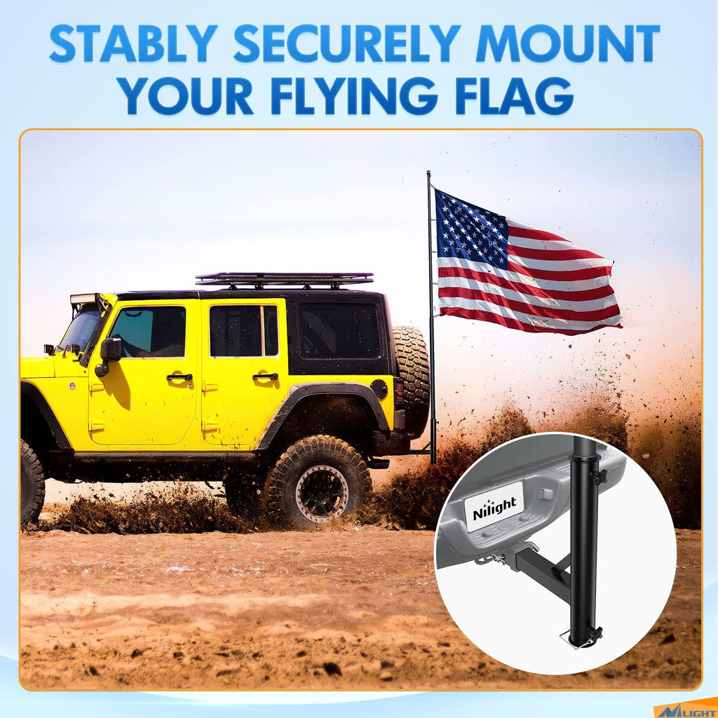 Trailer Hitch Nilight Hitch Mount Flagpole Holder, Flag Holder Compatible with Hitch Flagpoles Within 1” to 2.3” & Universally for 2” Hitch Receiver on RV SUV Pickup Truck Camper Trailer Jeep, 2 Years Warranty