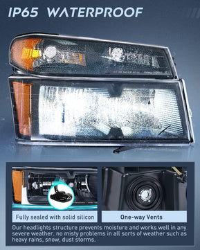 2004-2012 Chevy Colorado 2004-2012 GMC Canyon Headlight Assembly Black Case Amber Reflector Nilight