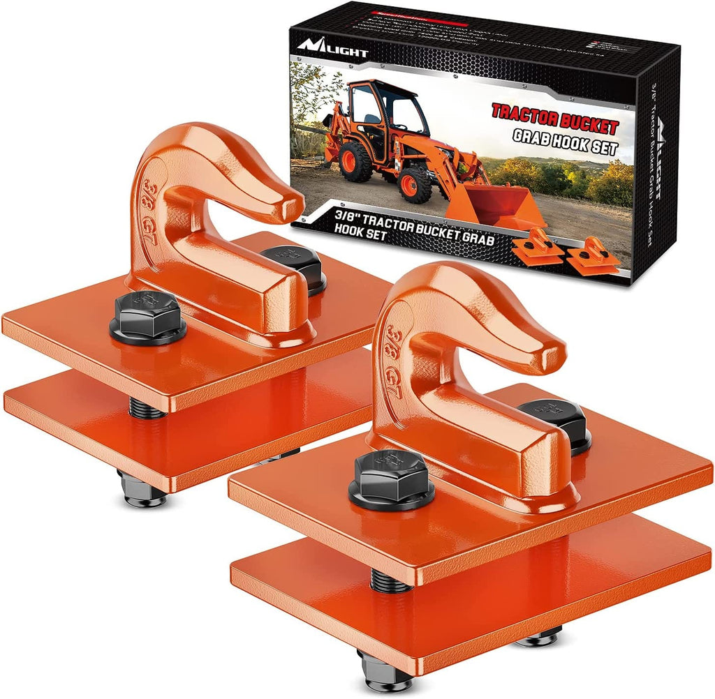 Trailer Hitch Nilight 2PCS Tractor Bucket Grab Hook 3/8'' Heavy Duty Drop Forged Steel Bolt On Grab Hook Zinc-Coated Cast Tow Hook Max 15000 LBS Orange, 2 Years Warranty