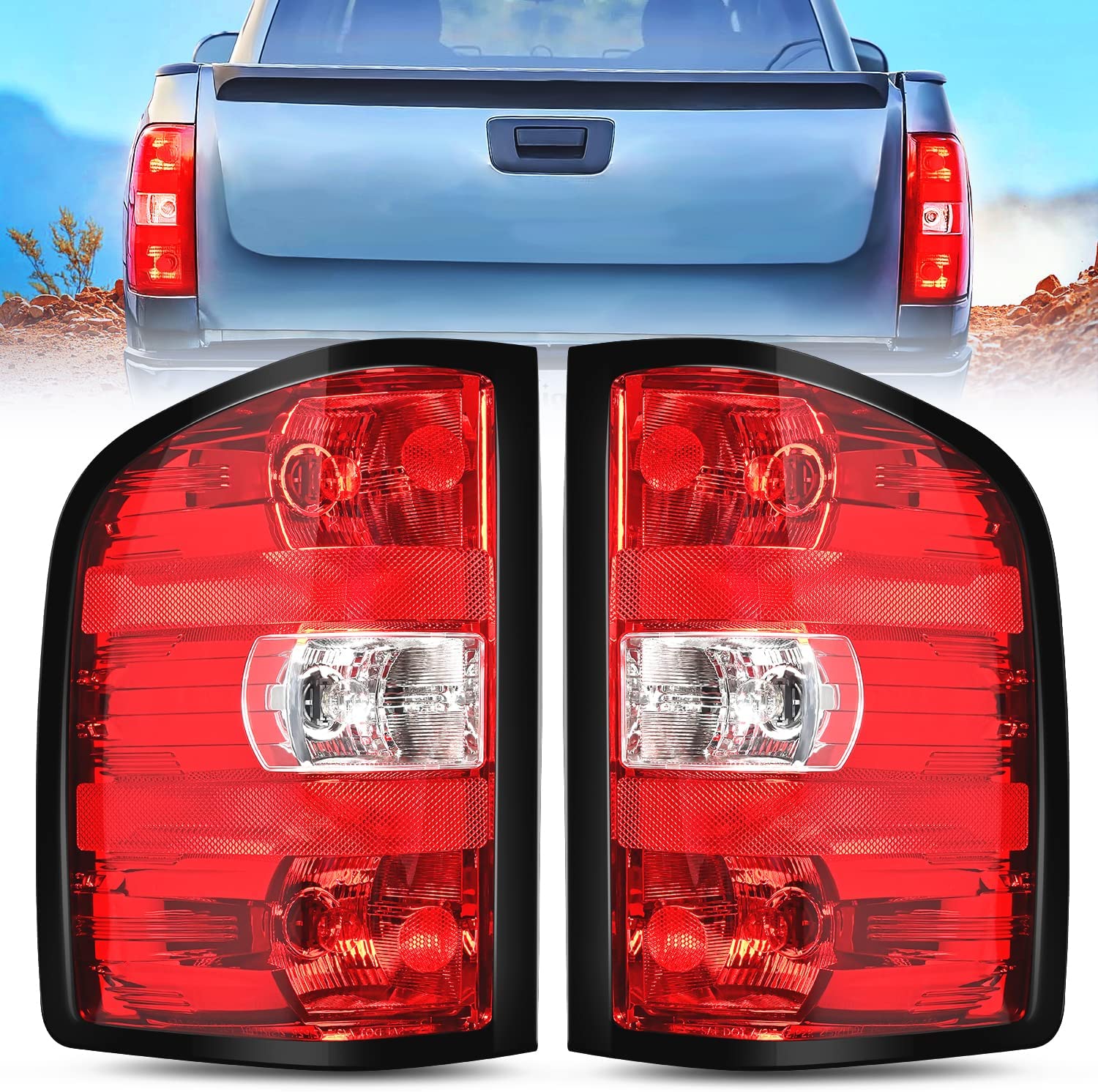 2007-2014 Chevy Silverado 1500 2500HD 3500HD 2007-2013 GMC Sierra 3500HD Taillight Assembly Rear Lamp Replacement w/Bulbs and Harness Nilight