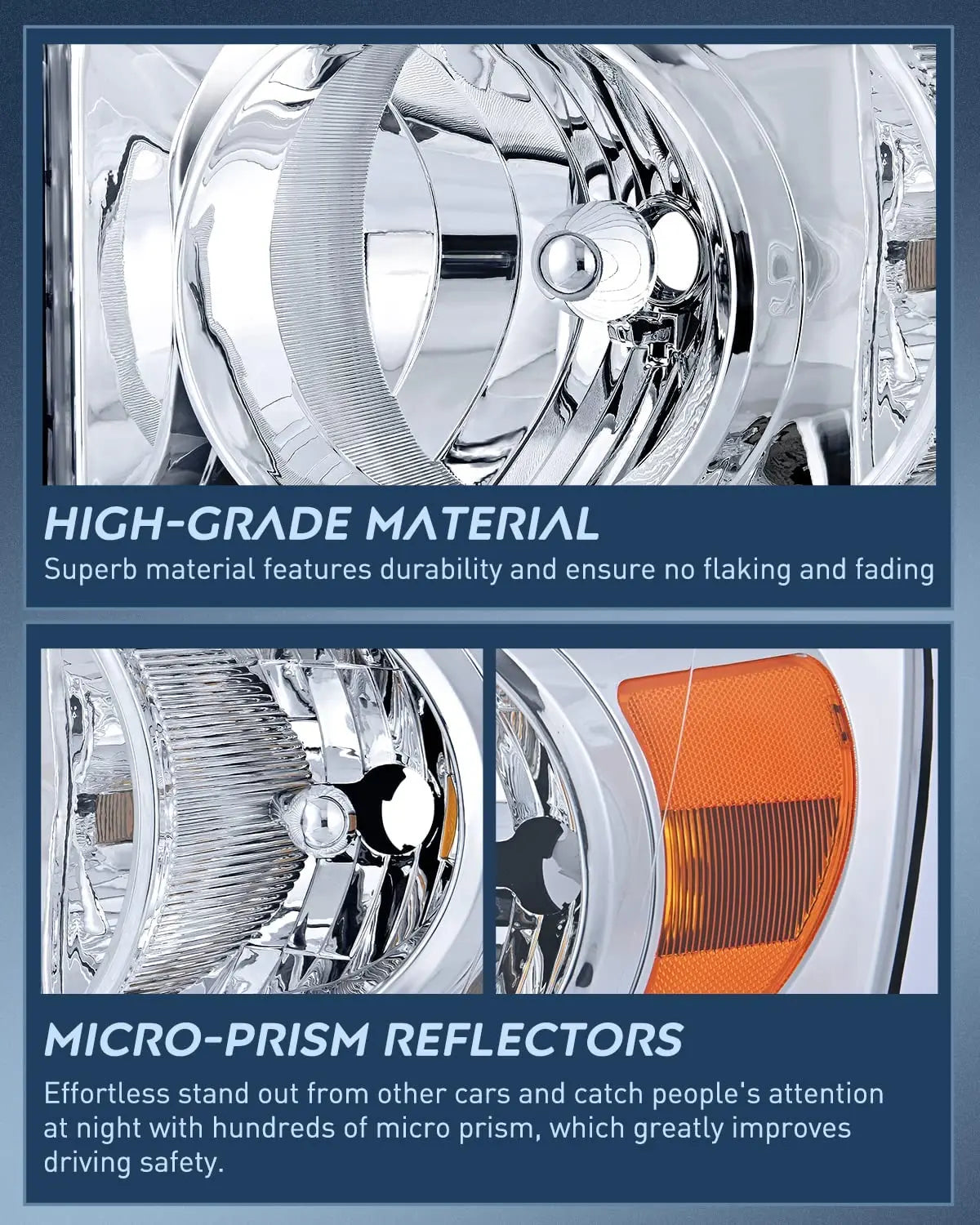 LED Headlight Nilight 2007 2008 2009 Ram Headlight Assembly, Chrome Housing Amber Corner Clear Lens, Headlamp Replacement, Driver and Passenger Side, 2 Pack